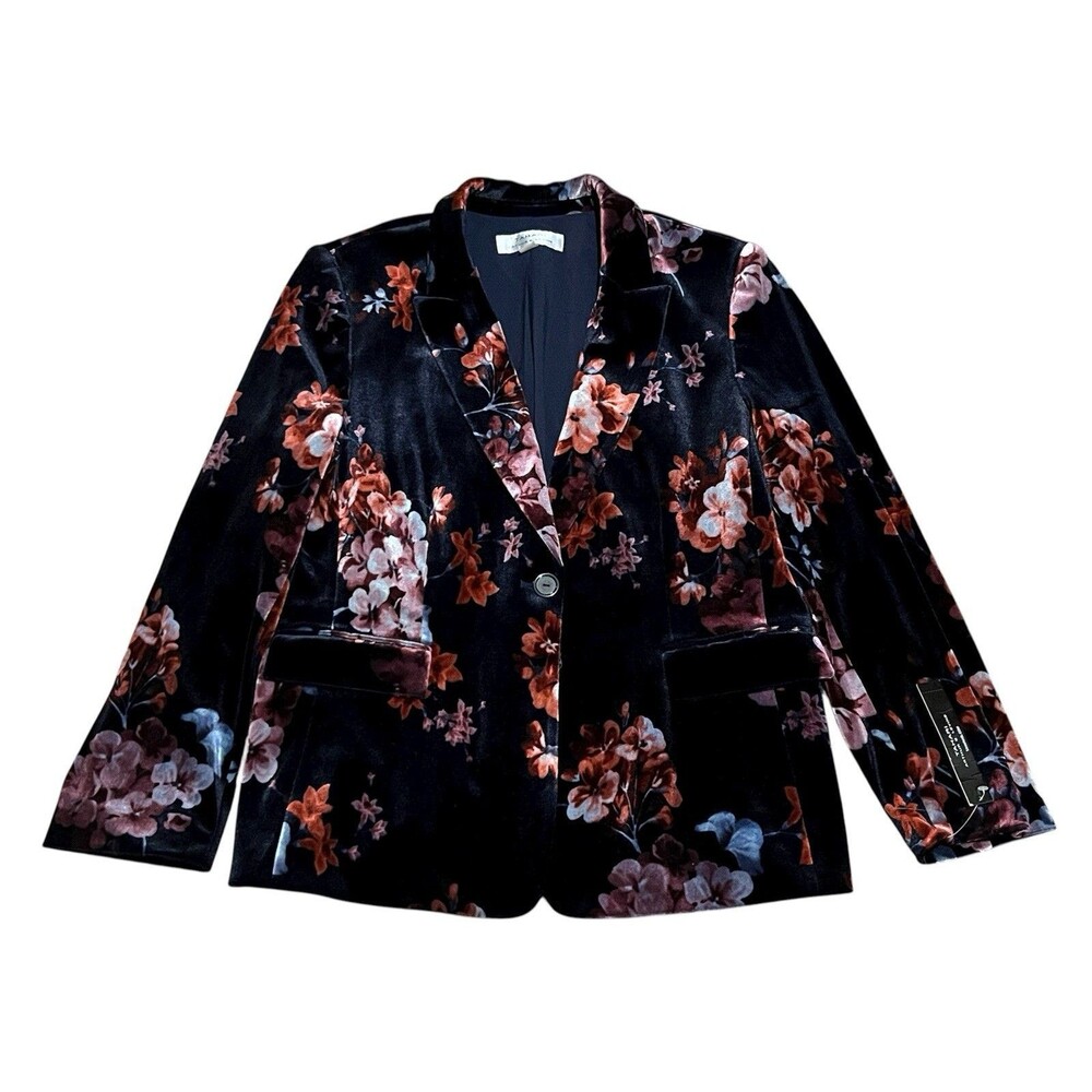 Tahari Arthur S Levine Blazer Sz 16 Navy Floral Velvet Dark Academia Preppy NWT